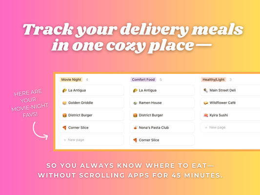 Favorite Takeout Tracker- Notion Template | Organize Your Go-To Takeout Orders